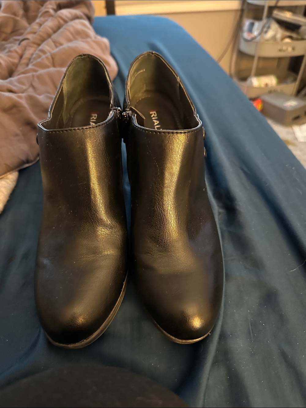 Rialto Black Leather Ankle Booties with Side Zip Detail